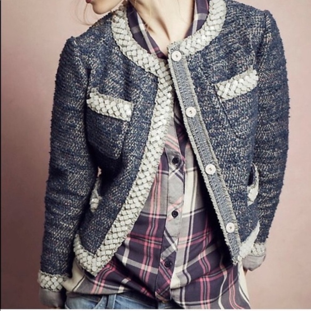 Isani Massey Blue Tweed Jacket from Anthropologie